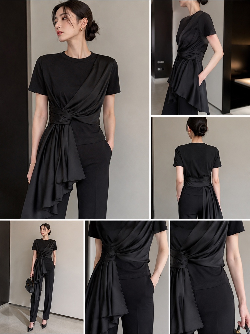 FABULOUS Alexander McQueen Black Draped Knot-Front Tank Top